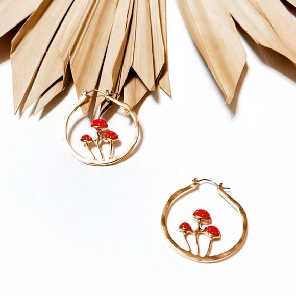 Mushroom hoop earrings #107  - Picture 2 of 6